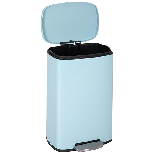 BestOffice 13 Gallon (50L) Trash Can with Soft-Close Foot Pedal, Fingerprint Proof Stainless Steel Can for Kitchen, Home, Office, Bedroom, Bathroom - Blue