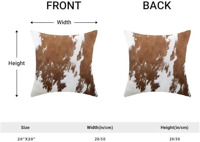 BETGINY Cow Print Pillow Covers 20X20 Inch Pack of 2, Western Brown Cowhide Throw Pillow Covers Square Farmhouse Animal Cow Print Cushion Cases for Bedroom Living Room Home Sofa Patio Outdoor