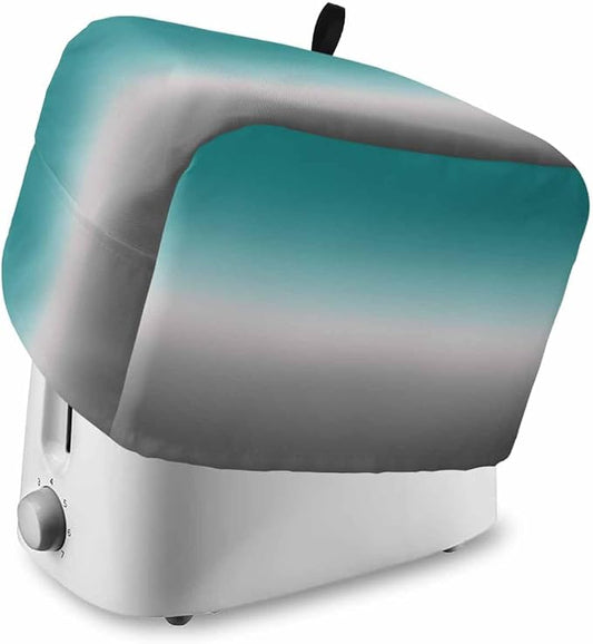 Toaster Cover 2 Slice Green and Grey Ombre Toaster Oven Cover with Pockets Teal Gradient Color Dustproof Bakeware Protector Small Kitchen Appliance Dust Covers and Fingerprint Protection for Women