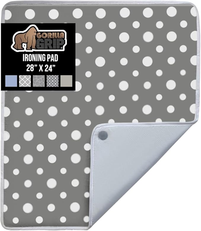 GORILLA GRIP Ironing Mat, Portable Iron Pad, Magnetic Cover and Padding for Top of Washer, Dryer, Tabletop, Countertop, Silicone Coating and Scorch Resistant, Travel Size 28 x 24 in, Dots