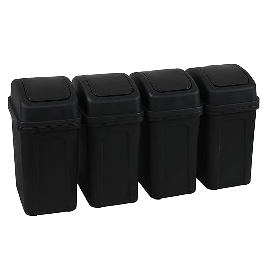 Cand 4-Pack 1.8 Gallon Plastic Swing Top Trash Can, Small Garbage Can with Swing Lid, Black