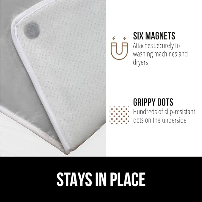 GORILLA GRIP Ironing Mat, Portable Iron Pad, Magnetic Cover and Padding for Top of Washer, Dryer, Tabletop, Countertop, Silicone Coating and Scorch Resistant, Travel Size 28 x 24 in, Silver