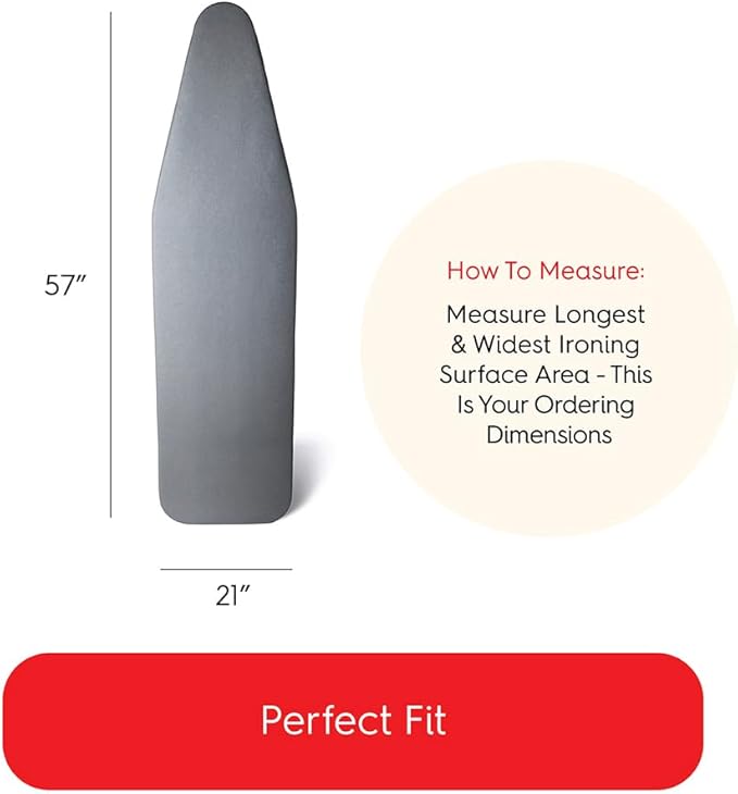 TIVIT Ironing Board Covers 21 x 57 Durable Alumitek PRO Heat Reflective Silicone Pads are Scorch & Stain Resistant - Made w/3 Layers of Padding, 3 Fastener Straps & Pull Bungee Cord - Made in Italy