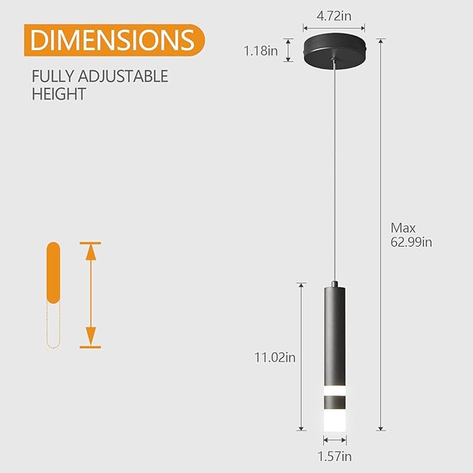 Modern Pendant Light Kitchen Fixture Dimmable LED Black Mini Pendant Lighting fo Kitchen Island Bedroom Bedside Table Small Pendant Lights (2-Pack)