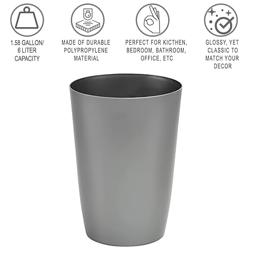 HOLDN’ STORAGE Small Trash Can - 1.58 Gallon Open Top Waste Bin, Compact Waste Can Perfect for Bathroom, Kitchen, Office, Dorm - Durable Garbage Can - Silver Brushed