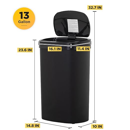BestOffice 13 Gallons Automatic Sensor Kitchen Trash Can with Lid, Touchless Garbage Can for Bathroom, Bedroom, Home Office Waste Bin 50L