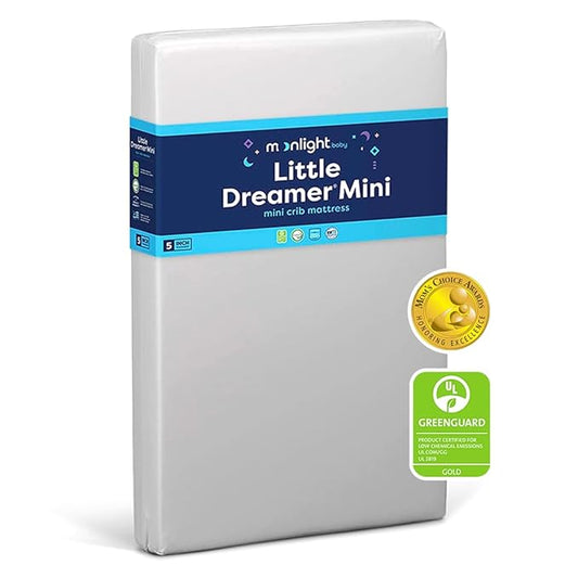Moonlight Slumber Little Dreamer Mini Crib Mattress - Dual-Sided, 2-Stage Baby and Toddler Mattress with Plush and Extra Firm Layers and Waterproof Cover - 38"x 24"x 5"