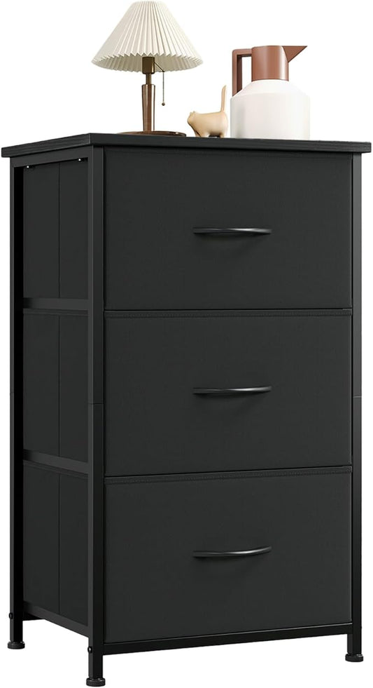 Somdot Small Dresser for Bedroom with 3 Drawers, Nightstand Storage Chest of Drawers with Removable Fabric Bins for Closet Bedside Living Room Laundry Entryway Hallway, Black