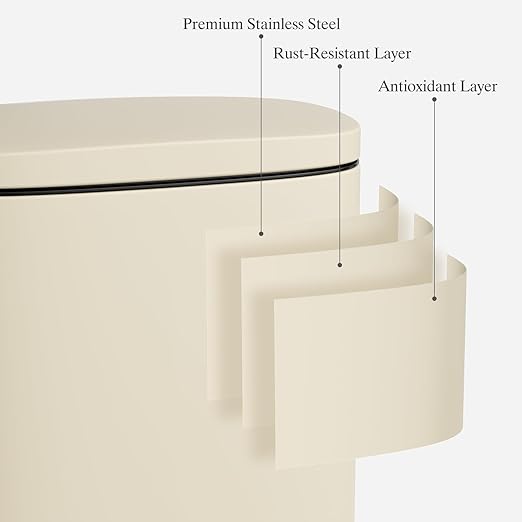 AthLike Trash Can, Stainless Steel Kitchen Garbage Can, Step Waste Bin with Hinged Lid and Removable Inner Bucket, Soft-Close, Dustbin for Bathroom Bedroom Living Room Home (Beige, 8 Gal)