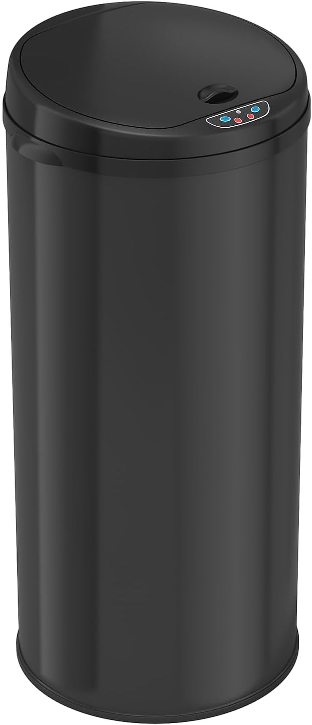iTouchless 13 Gallon Automatic Trash Can with Odor Control System – Black Round Kitchen Sensor Garbage Bin for Kitchen or Office