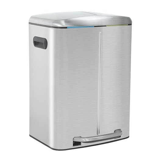PayLessHere Stainless Steel Trash Can with Lid - Removable Inner Bucket, Foot Pedal, Soft Close for Office, Home, Kitchen - Garbage Bin (10 G)