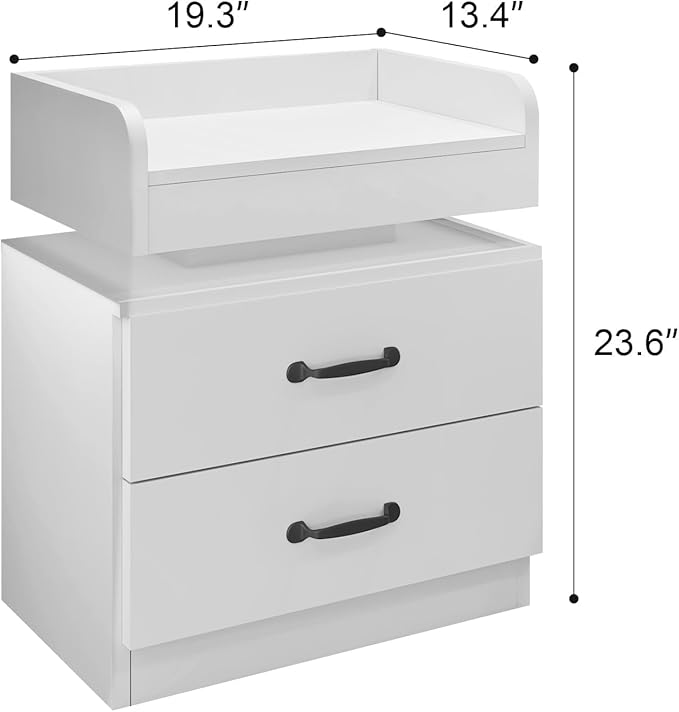 Nightstand with Charging Station, Night Stand with LED Lights Set of 2, Modern LED End Table, Nightstand Set of 2, Night Stand with 2 Drawers, Bed Side Table with Storage for Bedroom, White