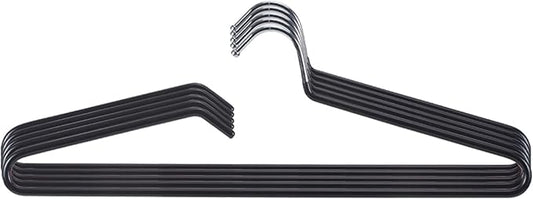 SHIMOYAMA Non-Slip Metal Clothes Hangers - 5 Pack, Space-Saving Short Neck Hangers for T-Shirts, Dresses, Tank Tops, Jackets (Black)
