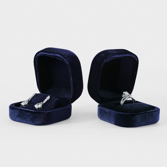 Resilient Velvet Ring Earrings Bracelet Necklace Display Box, Travel Mini Jewelry Organizer Case (Blue, Earrings Box)