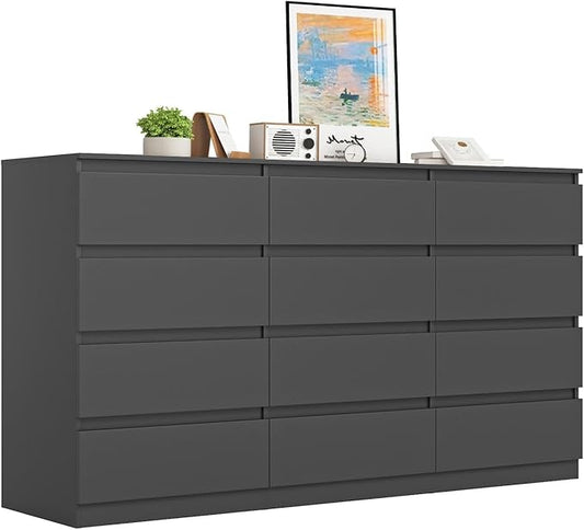 Black Dresser for Bedroom,Modern Long 12 Drawer Dresser with Deep Drawer,Wood Storage Chest of Drawer, Bedroom Storage Organizer,TV Stand for Living Room