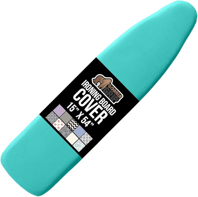 The Original GORILLA GRIP Ironing Board Cover and Pad, Silicone Coating, Thick Scorch Resistant Padding, Heavy Duty Iron Covers Standard Boards, Hook and Loop Fastener Strap, Turquoise, 15x54