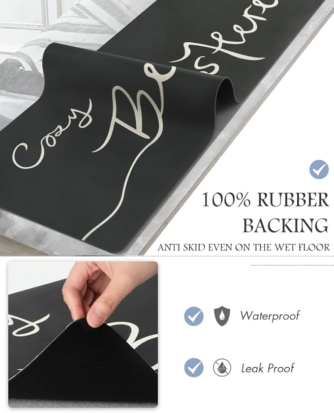 Bath Mat-Bathroom Mat Rug Non Slip Super Absorbent Stain Resistant Quick Dry Thin Bathroom Rug-Bath Mats for Bathroom Floor Bathtub Vanity-Bathmat Bath Rug Easy Care-24"x35",Black