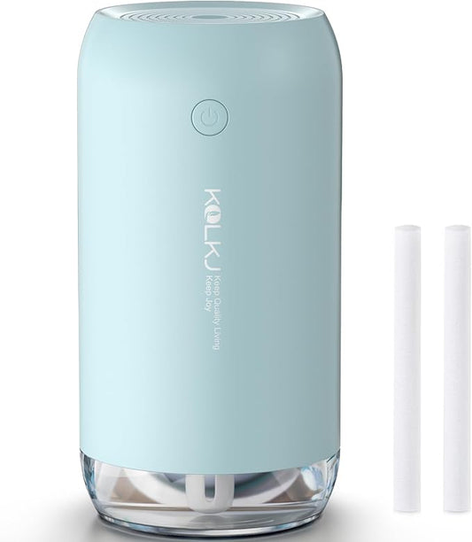 Portable Mini Humidifier, Small Cool Mist Humidifiers 350ml Quiet USB Personal Desktop Air Humidifier for Bedroom Home Plants Car Baby indoor Office with 2 Mist Modes & Auto Shut-off（Blue）