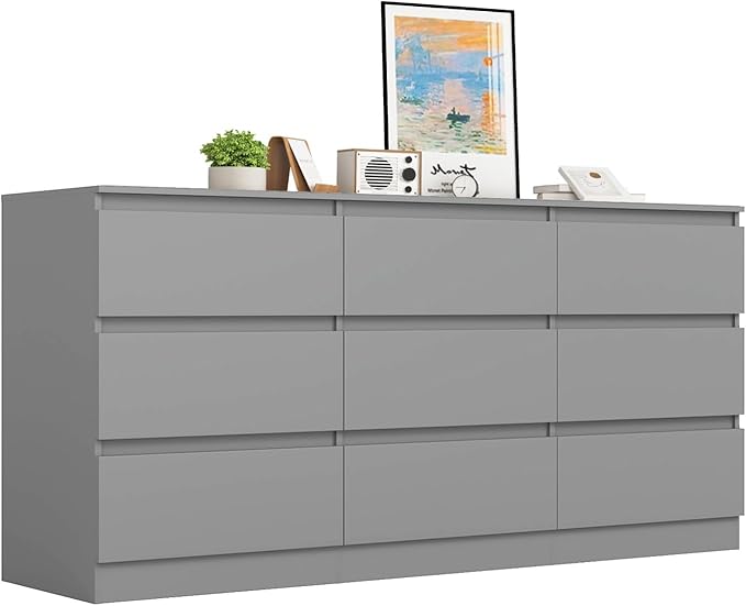 Grey Dresser for Bedroom,Modern Large 9 Drawer Dresser with Deep Drawer,Wide Storage Chest of Drawer,Wood Bedroom Storage Organizer Furniture,TV Stand for Living Room