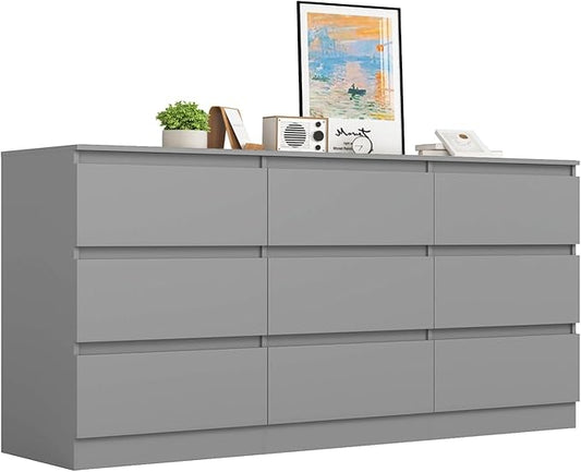 Grey Dresser for Bedroom,Modern Large 9 Drawer Dresser with Deep Drawer,Wide Storage Chest of Drawer,Wood Bedroom Storage Organizer Furniture,TV Stand for Living Room