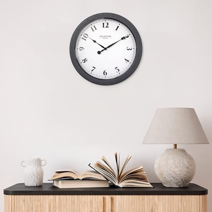 Nordic 10.4 Inch Small Indoor/Outdoor Clock, Waterproof & Weatherproof Clock for Bathroom,Patio and Pool,Modern Style,Gray Sandstone Finish
