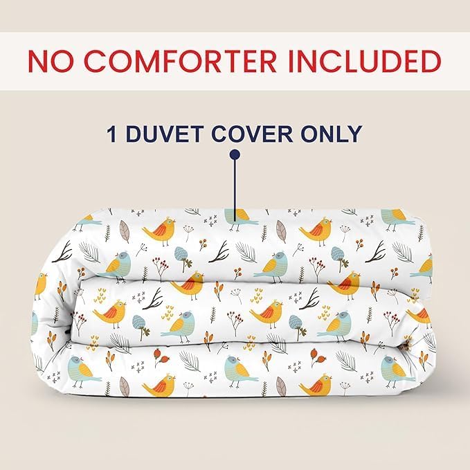 Kotton Culture 1 Pc Twin Size Duvet Cover Only -100% Egyptian Cotton Sateen 600 TC Ultra Soft Premium Durable Comforter Cover Zipper Closure & Corner Ties (Forest Birds, Twin/Twin XL 68" X 90")