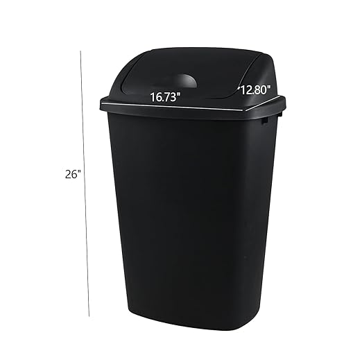 Begale 13 Gallon Rectangular Plastic Kitchen Trash Can with Swing Lid, Set of 4 Plastic Swing Top Waste Bin, Black