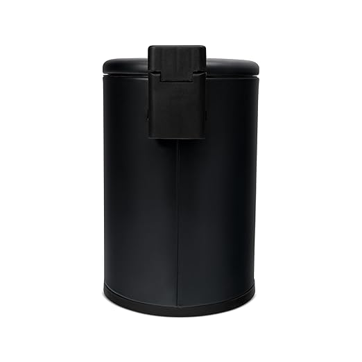 ACENTO 0.65 Gal Round Bathroom Trash Can with Lid – Soft Close Step Pedal Waste Bin & Removable Inner Liner – Stainless Steel Garbage Can for Bathroom, Bedroom, Dorm, Office – Matte Black