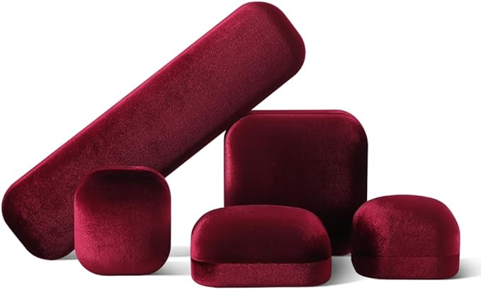 Resilient Velvet Ring Earrings Bracelet Necklace Display Box, Travel Mini Jewelry Organizer Case (Red, Bracelet Box)