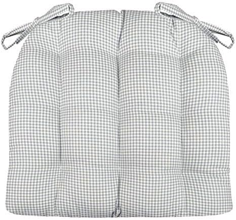 Barnett Home Decor Madrid Grey Dining Chair Pad with Ties - Medium Size 18 Chair Cushion - Latex Foam Fill - Machine Washable, 100% Cotton, Made in USA (Gray Gingham)