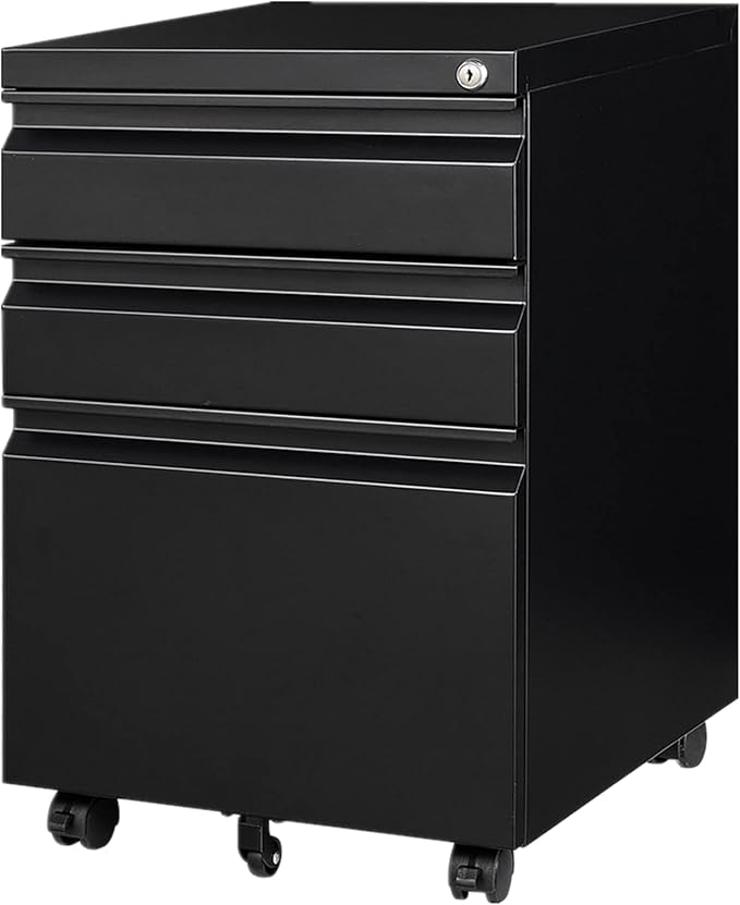 3 Drawers File Cabinet with Lock Metal Vertical File Cabient with Wheels Mobile File Cabinet for Office Home,Fully Assembled
