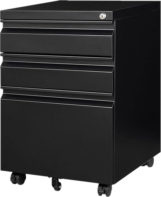 3 Drawers File Cabinet with Lock Metal Vertical File Cabient with Wheels Mobile File Cabinet for Office Home,Fully Assembled