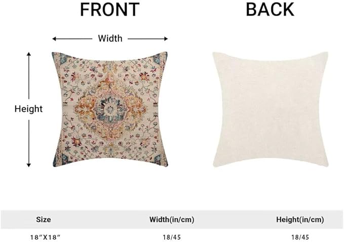BETGINY Blue Orange Boho Throw Pillow Covers 18 x 18 Inch Pack of 2, Vintage Bohemian Carpet Pattern Decorative Pillow Cases Outdoor Ethnic Design Farmhouse Cushion Case for Home Sofa Decor