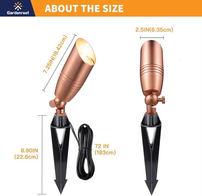Landscape Spotlights Low Voltage - Brass 12V Outdoor Uplight LED, Wired Spot Lights IP65 Waterproof, Copper for Exterior Garden Yard Tree House with 5W 2700K Warm White MR16 Bulb