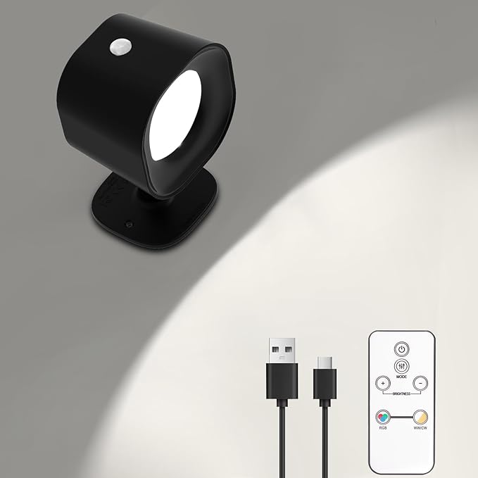 Infrared Sensor Wall Sconces, RGB Wall Mounted Lamp Rechargeable Battery Operated, 6 Brightness & 11 Light Modes LED Wall Lights 360° Rotation Magnetic Wireless Light for Bedroom Living Room