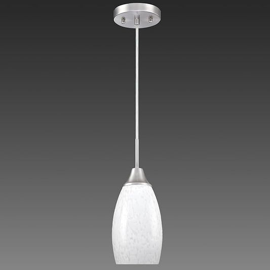 Mini Glass Pendant Light 4.72" with Handblown Milk White Marble Art Glass Hanging Light 1-Pack Oval Ceiling Hanging Light Fixture for Dining Room Kitchen Island Cafe Foyer Hallway