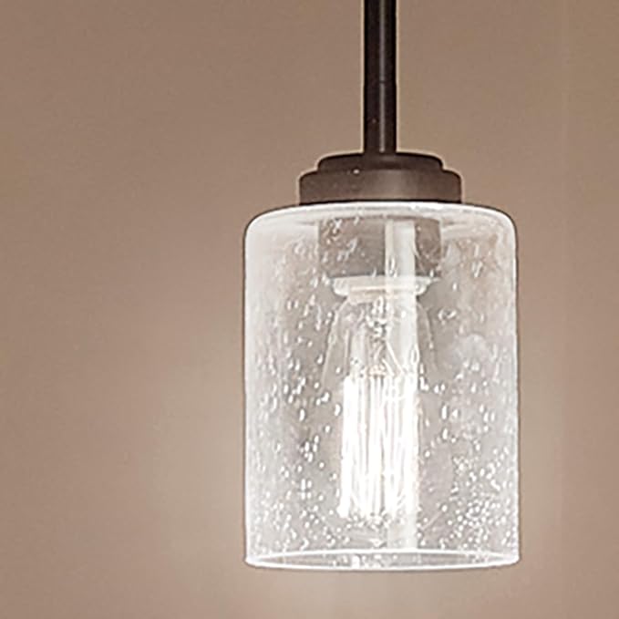 Kichler Winslow 7.5" 1-Light Mini Pendant Light with Clear Seeded Glass in Black for Kitchen, Bar, Laundry Sink, Bar Island (7.5" x 4.25"), 44032BK