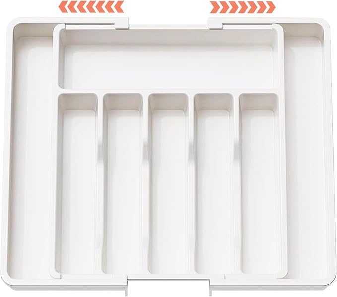 Silverware Drawer Organizer - Expandable Deep Utensil Organizer for Kitchen Drawers(White)
