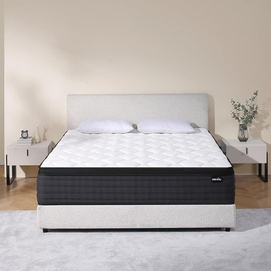 Queen Size Mattress, 12 Inch Hybrid Memory Foam Queen Mattress in a Box, Medium Firm, Pressure Relief, CertiPUR-US