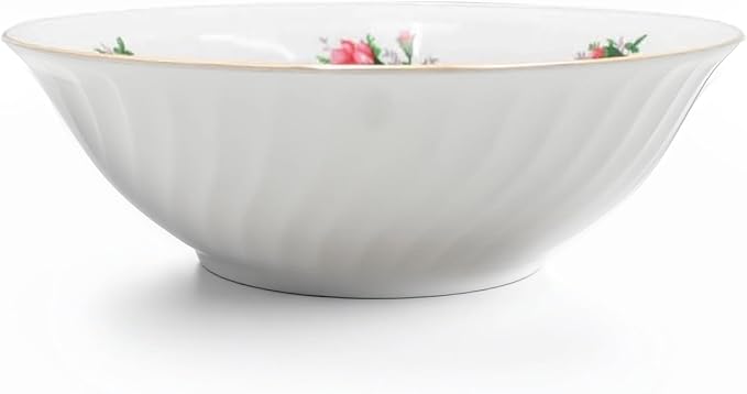 Lynns Paradise Vintage Rose 9-Inch Big Bowl, Set of 3, Pink; 24K Gold Trim, Embossed Swirl, Colorful Floral Print, Porcelain