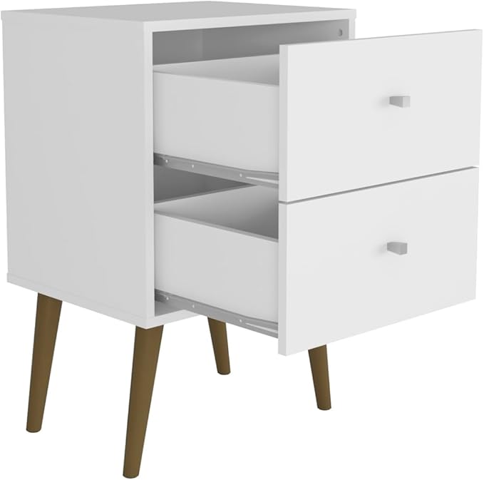 Manhattan Comfort Liberty Mid Century Modern Nightstand with Drawers, Bedside Table for Bedroom and Living Room, Night Stand Accent Decor, Easy Assembly, White