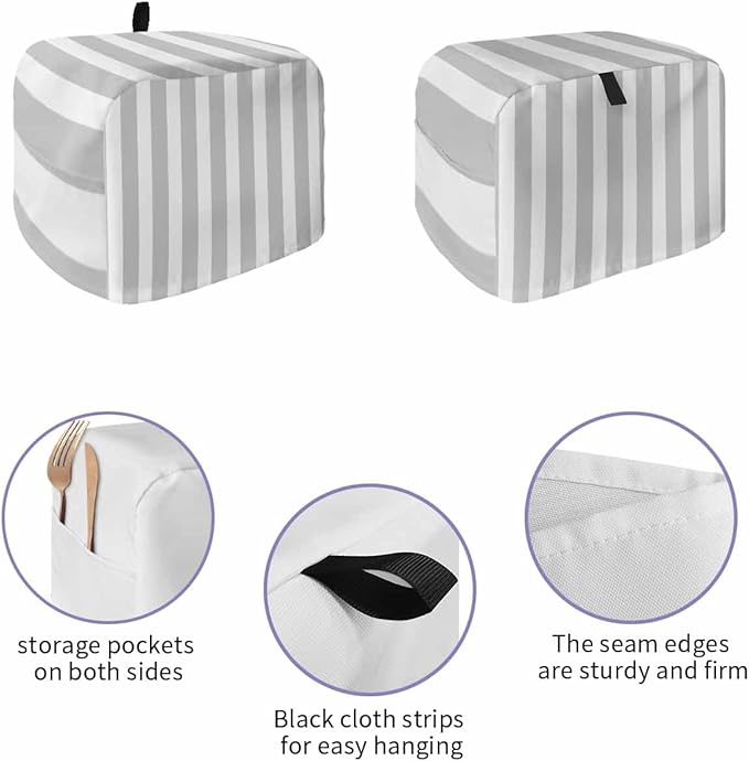 Toaster Cover 2 Slice Grey Stripes Toaster Oven Cover with Pockets Simple Style Dustproof Bakeware Protector Small Kitchen Appliance Dust Covers and Fingerprint Protection for Women