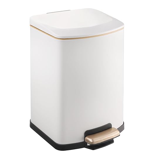 ELPHECO Bathroom Trash Can with Lid 4 Gallon / 15.1 Liter Stainless Steel Garbage Bin with Pedal White Trash Can with Removable Inner Bucket for Kitchen (Matte White)