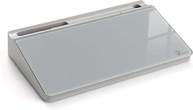 TOWON Small Compact Glass Desktop Whiteboard with Storage – 12 x 7 in Dry Erase Board for Desk, Home Office, School | Includes 5 Markers, Eraser & Holder | Space-Saving Organizer, Aesthetic Gray