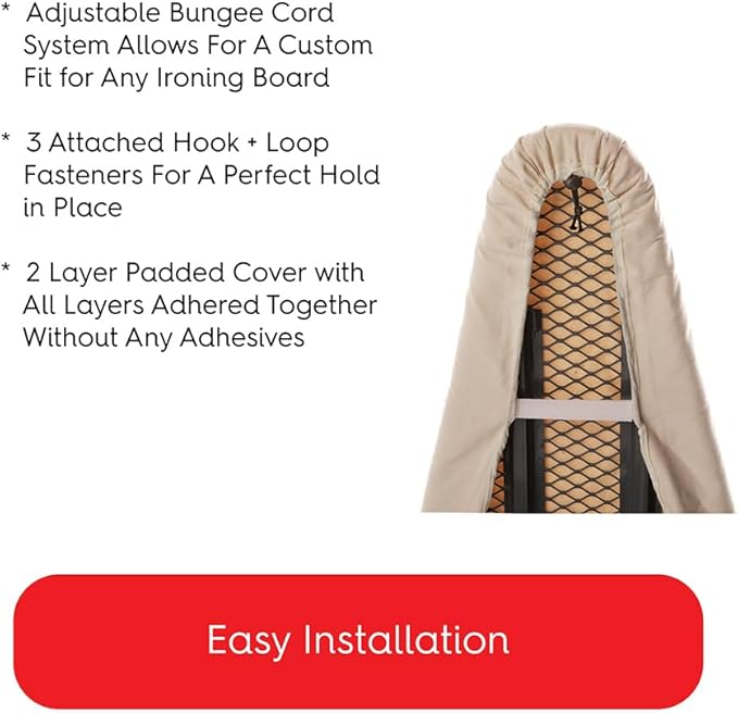 TIVIT Ironing Board Cover for Bartinelli Classic Ironing Board, 43x13, Ecotek Chemical Free Eco-Friendly Wool Padded Cover, Fastener Straps, Elastic Pull Bungee Cord, Made in Italy