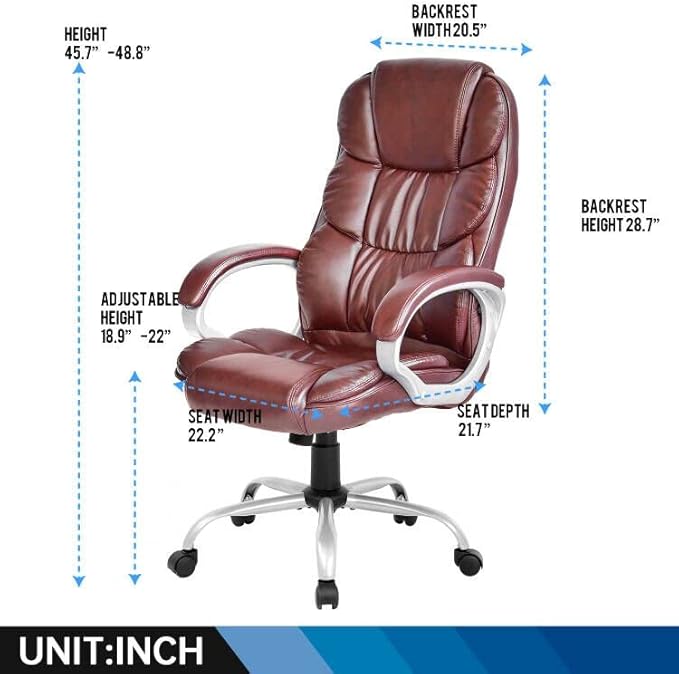 Office Chair Computer High Back Adjustable Ergonomic Desk Chair Executive PU Leather Swivel Task Chair with Armrests Lumbar Support (Brown)