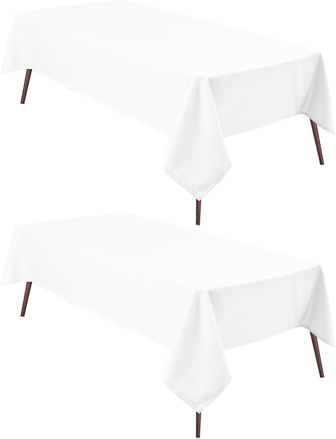 Hiasan 2 Pieces White Rectangle Tablecloth - Waterproof and Spillproof Restaurant Washable Polyester Table Cloth for Dining Room, 70 x 90 Inch