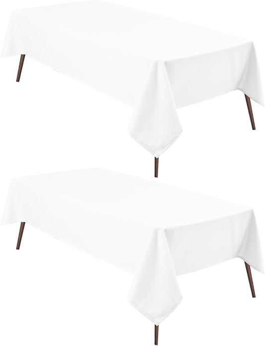 Hiasan 2 Pieces White Rectangle Tablecloth - Waterproof and Spillproof Restaurant Washable Polyester Table Cloth for Dining Room, 60 x 120 Inch
