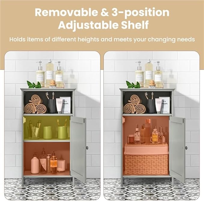 Safeplus Small Floor Storage Cabinet with Drawer and Door, for Bathroom & Toilet, Grey