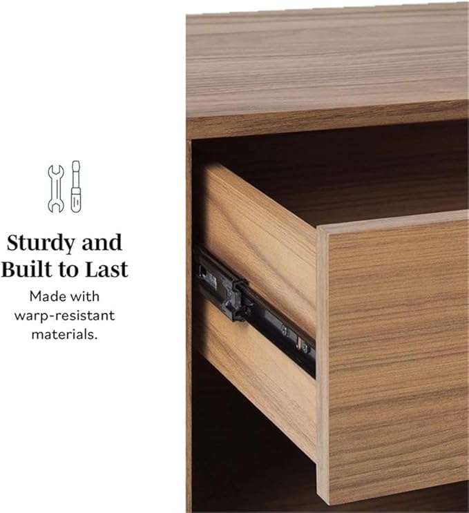 Walker Edison Mid Century Modern 1-Drawer Nightstand Bedroom Storage Drawer and Shelf Bedside End Table, 21 Inch, Mocha